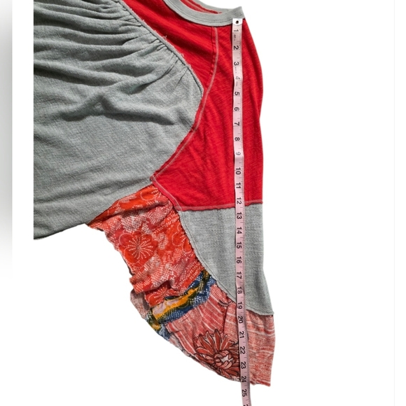XS Free People We The Free Friday Fever Red & Gray Boho Top with Floral Sleeves - Picture 13 of 13